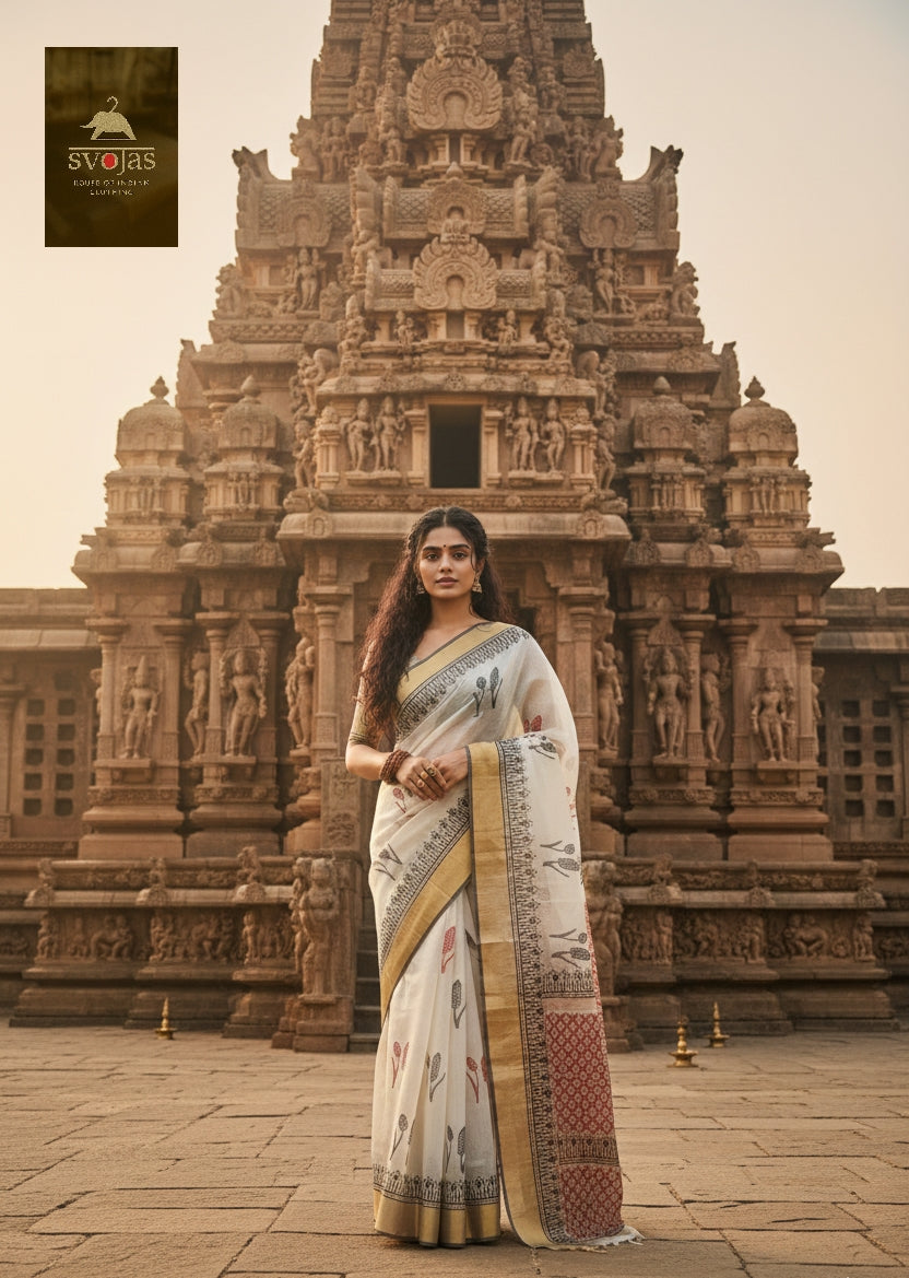 Kosa Silk Digital Print Cream