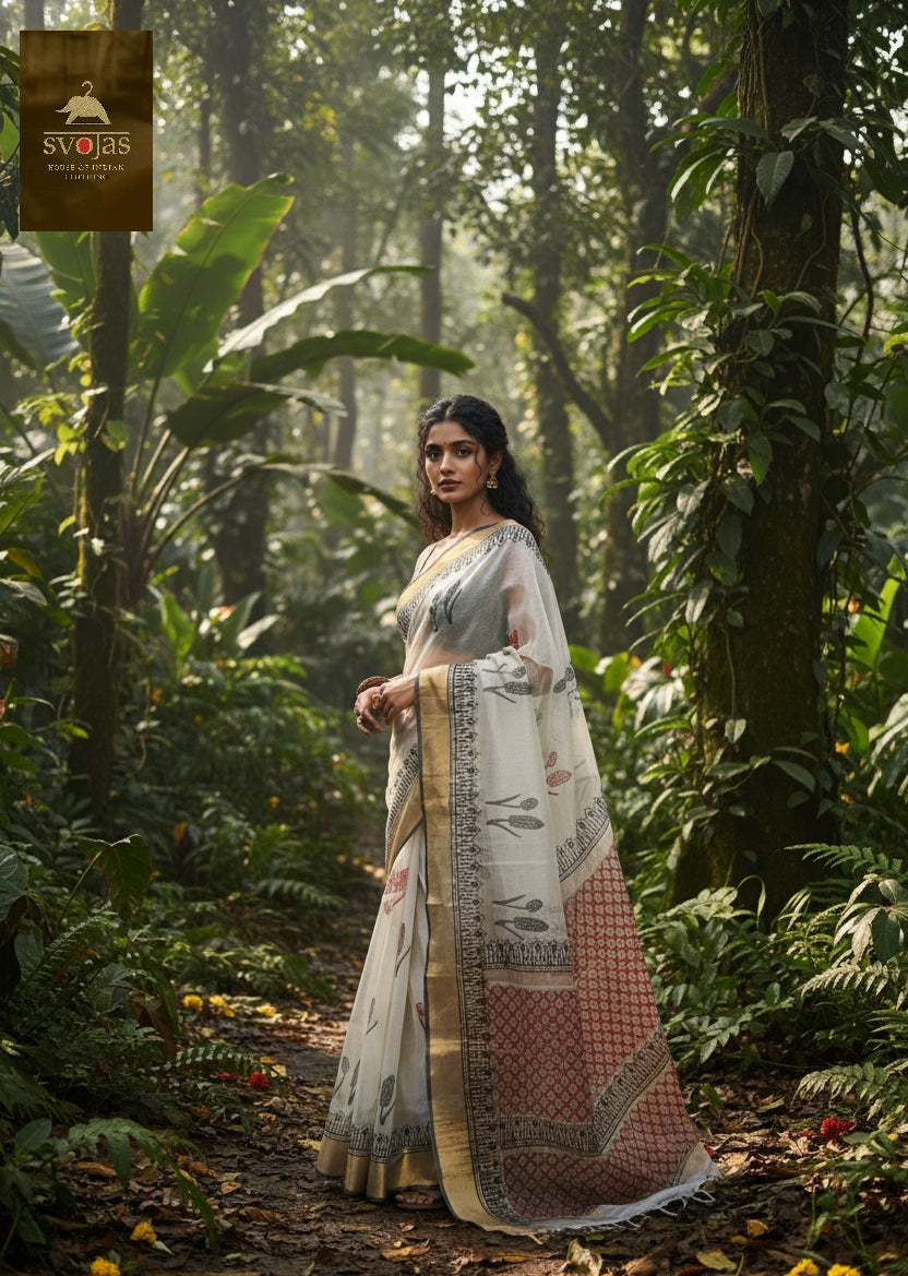 Kosa Silk Digital Print Cream